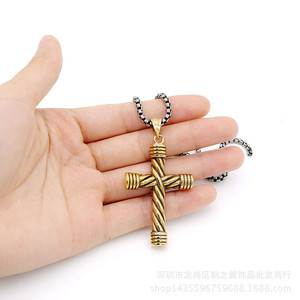 yunnique Gold Twisted <b>Cross</b> Pendant Necklace <b>Men's</b> Stainless Steel <b>Chain</b> Jewelry Gift Fashion Geometric Design TGHP 0581 - Product Image 3