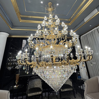 Lustre en cristal doré européen, abat-jour en verre, suspension, luminaire pour villa, hall d'hôtel, salle de banquet