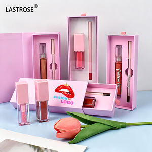 Pigmen tinggi tahan lama 2 in 1 paket merah muda Lip Gloss Lip Liner pensil Set Label pribadi Vegan Matte Makeup Kit minyak bibir - Product Image 4