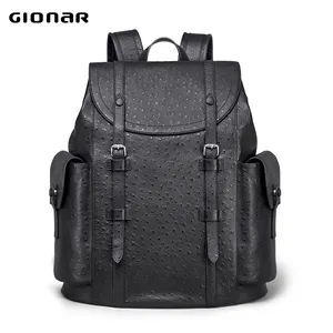 hot selling Ostrich embossed leather men's backpack had Waterproof cover large capacity leather bag