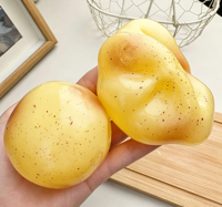 Balle anti-stress mignonne en forme de pomme de terre de 6 cm, en TPR, remplie d'huile de coco, déformable, sans rebond, jouet sensoriel à presser