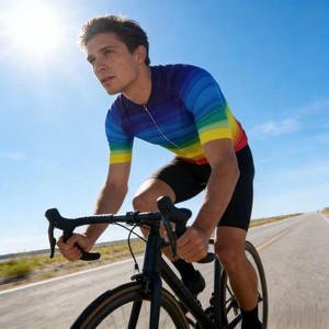 <b>Rainbow</b> Striped Printed Windproof Breathable Waterproof UV Protection Quick Dry Full Zipped Printed Short Sleeve Cycling Jersey - Product Image 5