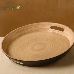 Bandeja de bambú natural para uso doméstico con acabado marrón oscuro Diseño rústico para comida de desayuno Logotipo personalizado - Product Image 1