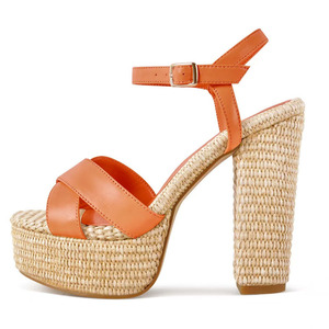 รองเท้าส้นตึกสูงแบบหนาสำหรับผู้หญิง ดีไซน์หรูหรา วัสดุถักแบบแพลตฟอร์มหนา สายรัดไขว้ ไซส์ใหญ่ 46 - Product Image 2