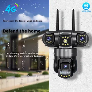 Caméra dôme V380 4G avec trois objectifs et trois écrans, vision nocturne HD 1080P, alarme intelligente sans fil WiFi, moniteur MicroSD 2MP - Product Image 2