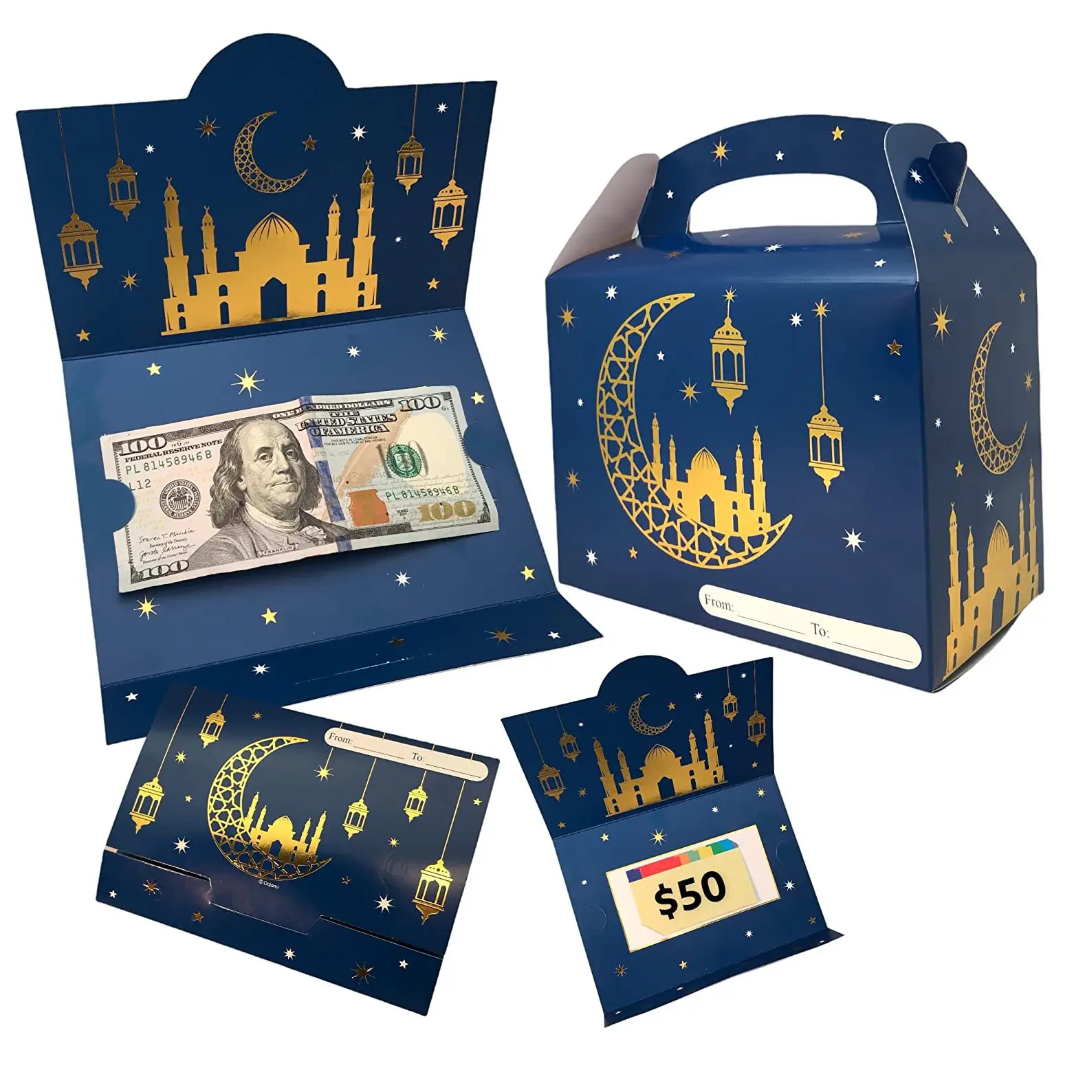 Nicro Muslim Eid Greeting Card Food Treat Bag Portable Gift Boxes Packaging Candy Box With Eid Mubarak Ramadan Chocolate Box