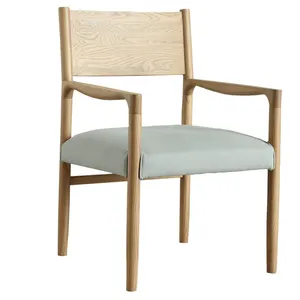단단한 목재 애쉬 우드 프레임 등받이와 팔걸이가있는 단일 독서 의자 거실 호텔 용 패브릭 패딩 쿠션 의자