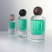 Flacon de parfum en verre à rayures cylindriques de 30 ml, 50 ml, 100 ml, avec bouchon en bois, contenant de parfum de luxe, emballage de parfum haut de gamme