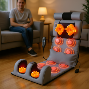 Tapis de massage électrique pour tout le corps, chauffant, vibrant, antidérapant, coussin de siège pour le cou, les pieds, le dos, le bas du dos, en tissu gris - Product Image 2