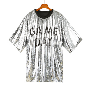 2023 Hiện Đại Phong Cách Mới Thiết Kế Tùy Chỉnh Có Thể Đảo Ngược Sequin Áo Thun Màu Đen Trò Chơi Ngày Sequin Top emborideried T Áo Sơ Mi Ăn Mặc Cho Phụ Nữ - Product Image 6