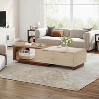 Mesa de Centro de Madera Retráctil Moderna y Duradera, Ajustable de 42 a 65 Pulgadas, con 2 Cajones Reversibles para Almacenamiento