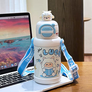 Bouteille d'eau isotherme Lugy pour enfants 500 ml avec double paille – Thermos de rentrée scolaire pour enfants – Été 2025 - Product Image 1