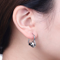 Boucles d'oreilles pendantes en forme de cœur de panda en zircon plaqué argent sur cuivre, design émail noir et blanc, bijoux raffinés pour femmes