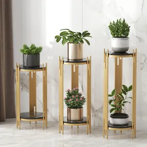 Marmer tanaman emas berdiri untuk tanaman dalam ruangan elegan dirancang seni bunga besi berdiri untuk dekorasi sudut tanaman tahan lama Logam Modern