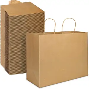 손잡이 크래프트 쇼핑백 16x6x12 인치 300 개 다크 브라운 종이 가방 핸들 대량 선물 가방 대량