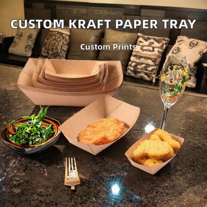 Wholesale <strong>Realpack</strong> Embossed Printed Custom Rectangle Disposable Brown Kraft Paper Pizza Food Tray - Product Image 3