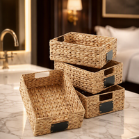 Ensemble de paniers de rangement en jacinthe d'eau avec étiquette tableau noir, poignées découpées, bacs de rangement rectangulaires tissés pour cuisine