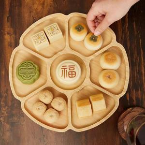 Plateau rond en bambou multi-compartiments, plat à apéritifs en bois massif, plateau de service pour fêtes et réceptions - Product Image 2
