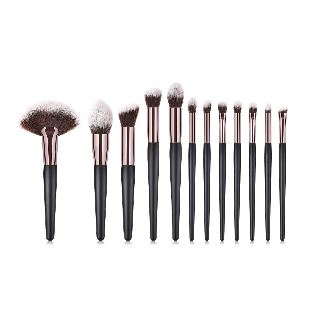 Wholesale Makeup Brush Set 12 Pcs Hot Selling Wooden Handle Black Makeup Brush Set Vegan Brush Makeup 2021