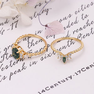 925 Sterling Zilver 14K Goud Verguld Edelsteen Twist CZ Zirkoon Aqua Agaat Tweedelige Edelsteen Ringset - Product Image 6