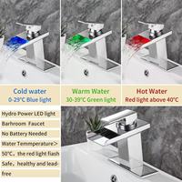 Robinet de salle de bain cascade Chrome bassin cascade robinet LED puissance changement de couleur dessin grand robinet d'évier