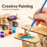 5 in 1 Puzzle Mobil Kayu 3D Bersertifikat CE, Baterai Alkaline AA, Mainan Edukasi Sains Teknik DIY untuk Anak-anak