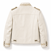 Veste en similicuir courte style Napoléon Royal vintage OEM avec épaulettes tressées dorées personnalisées et col montant pour homme