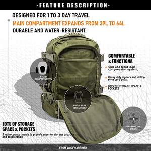 BSCI Usine Grande Capacité <span class=keywords><strong>45L</strong></span> Bug Out Sac camouflage Molle Tactique 3P Style Sac À Dos - Product Image 3