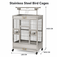 Cage à oiseaux robuste de grande taille avec support de jeu supérieur en acier inoxydable pour perroquets gris africains et ara