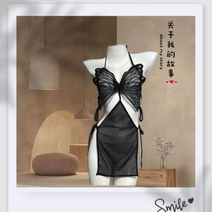 Lencería sexy, camisón con tiras y lazo de mariposa, conjunto de sujetador y braga de malla transparente con copa completa para mujer 075 - Product Image 5