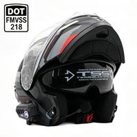 Helm Motor Modular Lipat Baru dengan Visor Matahari Internal dan Lampu Peringatan LED untuk Cangkang ABS Bersertifikasi DOT Ringan