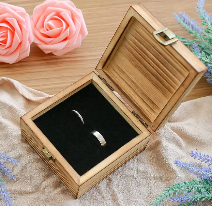 Personalized Engraved Wooden Decorative Box With Lids Ring Bearer Case Jewelry Boxes for Wedding Ceremony Gift