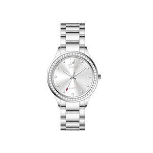 Reloj de Pulsera de Cuarzo para Mujer con Correa de Metal y Bisel Adornado con Piedras, Diseño Minimalista para Uso Diario y de Oficina - Product Image 1