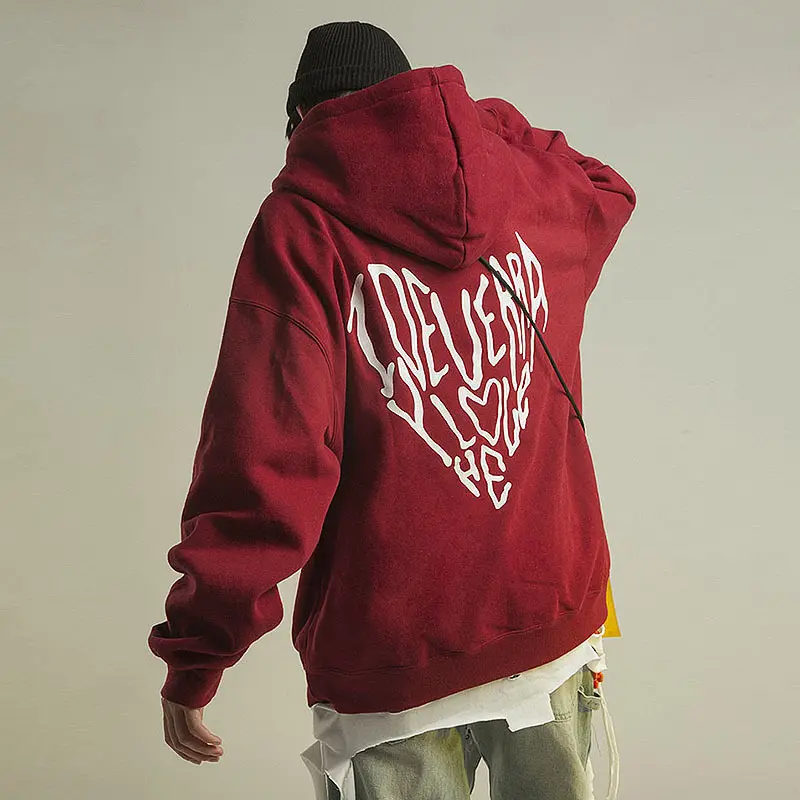 Yeni varış moda streetwear ağır polar kalın rahat gevşek çift puf baskılı kapüşonlu svetşört üretici 450G hoodies