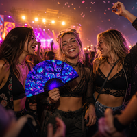 Éventail à main en bambou et plastique fluorescent UV de 33 cm, personnalisé, sonore, pour festivals EDM et événements Kung Fu – Vente en gros