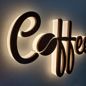 Letrero luminoso Led Letras 3D Acrílico Pintado en aerosol Carta retroiluminada Precio de fábrica Business Coffee Shop Led Sign Board