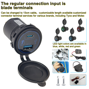Chargeur <span class=keywords><strong>de</strong></span> <span class=keywords><strong>voiture</strong></span>/marine à double port USB QC3.0 et USB-C PD 12-24V 66W à chargement rapide avec LED, à montage encastré - Product Image 5