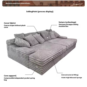 Ventes directes d'usine vide Compression sable chien italien minimaliste paresseux <span class=keywords><strong>canapé</strong></span> épais bande nuage velours Villa grande unité <span class=keywords><strong>canapé</strong></span>-lit - Product Image 2