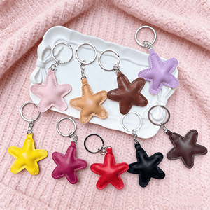 Ventes en gros de porte-clés en cuir PU pas cher, idées de porte-clés mignons, porte-clés à pompon en stock, porte-clés en cuir en forme d'étoile - Product Image 6