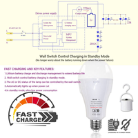 Ampoules LED d'urgence rechargeables, commande à distance/manuelle, intelligentes, ACDC, dimmables, 15W, certifiées FCC, 3500K/5000K, culot B22/E26/E27, garantie 2 ans