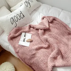 Instagram Popular Thick Thread Blankets Hand Woven Knitted Wool Sofas Towel Covers Blankets Photography Props