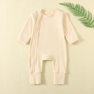 Bahar sonbahar uzun kollu bebek Romper düz renk fermuar pijama bebek emekleme giysileri yenidoğan tulum % 100% pamuk - Product Image 6
