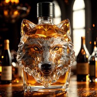 Botella de Whisky de Vidrio de Borosilicato de Alta Calidad, Personalizada y Creativa, de 150 ml y 350 ml, con Diseño Clásico de Cabeza de Lobo
