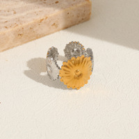 Bagues ouvertes bicolores en acier inoxydable, motifs lune, étoile, fleur, feuille, tournesol, creuses, pour femmes, vente en gros