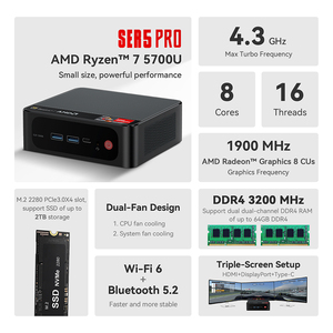 Beelink Ser5 Mini PC con AMD Ryzen 7 5700U Octa Core <span class=keywords><strong>DDR4</strong></span> PCIe SSD Dual LAN 2,5G Wi-Fi 6E GDDR4 Memoria de <span class=keywords><strong>video</strong></span> Enchufe de EE. UU. - Product Image 6