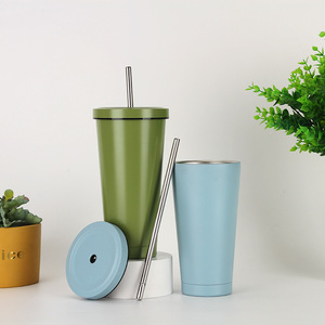 Thermos Moderno Minimalista in Acciaio Inox 304 con Bocca Larga, Tazza Riutilizzabile con Coperchio Isolante e Cannuccia per Vino o Caffè, per Ragazze - Product Image 4