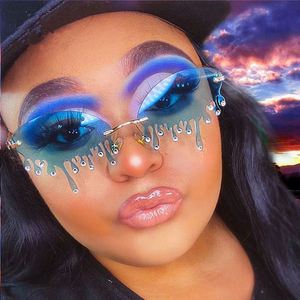 2020 Newest Vintage Fashion Unique Women Diamond <b>Sunglasses</b> Rimless Crystal Tears Shaped Punk <b>Sunglasses</b> - Product Image 2