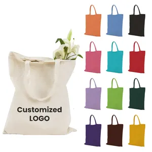 Custom Logo Large Plain Cotton Shoulder Shopping Bags Women Blank Canvas Tote Bag With Zipper