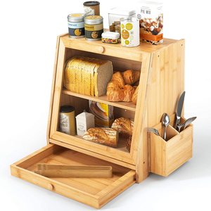 Combohome Wholesale Bamboo Storage Boxes Large Capacity Bread Box And Canister Set Wood With Transparent Window