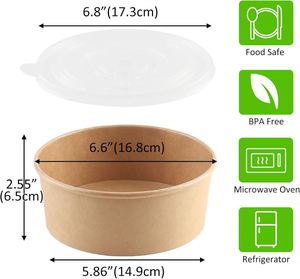 Tazones y Vasos de Papel Desechables para Sopa, Aptos para Alimentos, Biodegradables, para Llevar, Comida Rápida, Bocadillos, Galletas, Ensaladas, con Tapas - Product Image 2